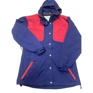 VTG LL Bean windbreaker Hooded Jacket Women's Small Blue Red Outdoor Coat